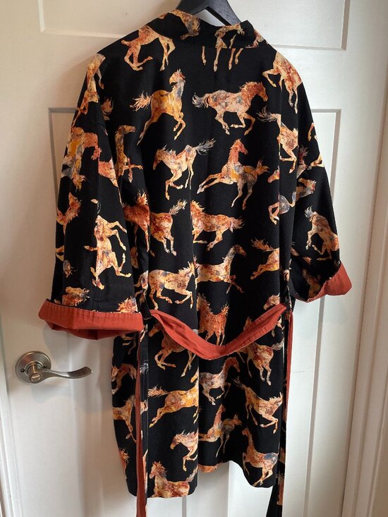 None Other - Wild Horses Short Robe Jacket Kimono 100% Cotton Boho Copper Reversible Cuffs OS